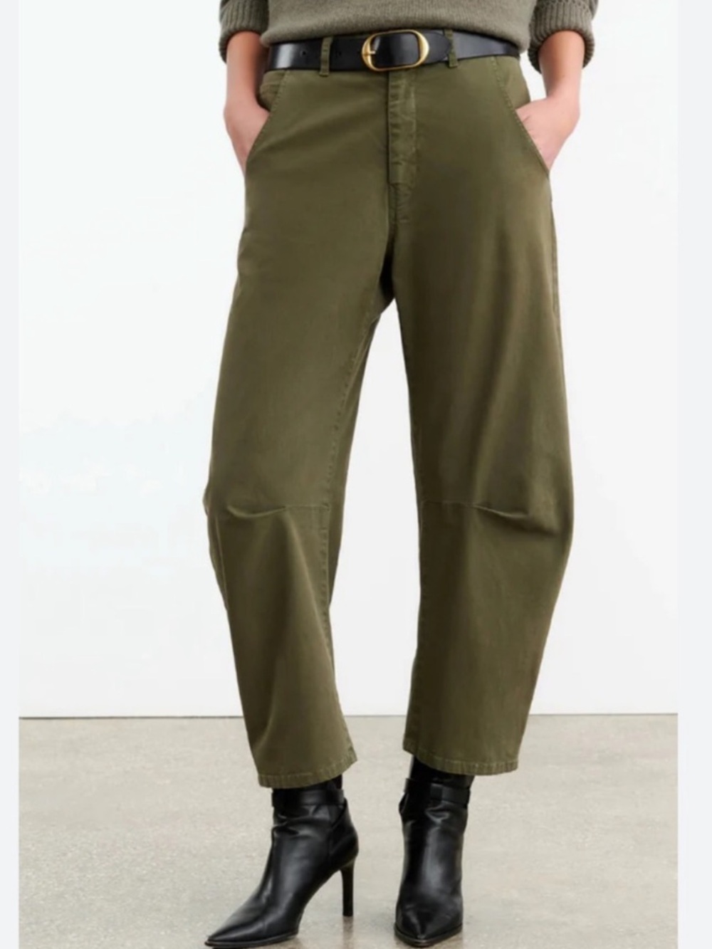 Nili Lotan Emerson Barrel Leg Wide-Leg Crop Pants Loden Green Size 6